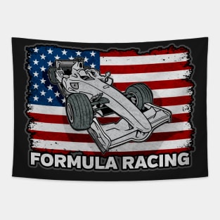 Formula Racing Car American Flag Tapestry