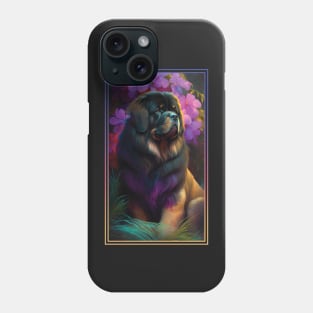 Tibetan Mastiff Dog Vibrant Tropical Flower Tall Digital Oil Painting Portrait Phone Case