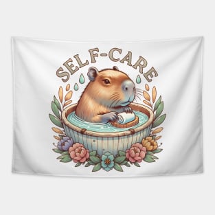 Self-care Capybara Bathing in a Hot Tub Tapestry