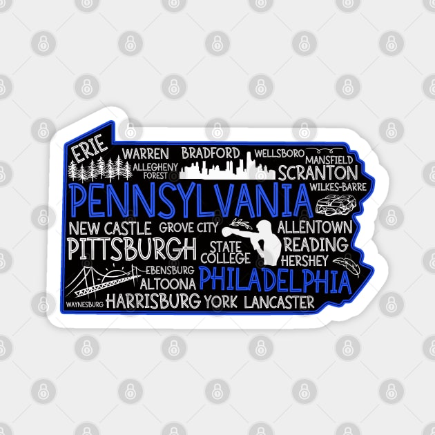 Philadelphia Pennsylvania cute map, Pittsburgh, Allentown, Erie, Reading, Bethlehem, Scranton, Lancaster, Levittown, Harrisburg Magnet by BoogieCreates