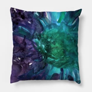 Abstract colorful background with watercolor wild flowers. Blue-violet-green painting with sunflowers. For the fabric, textile, wall decor, wallpapers, covers and packaging. Pillow