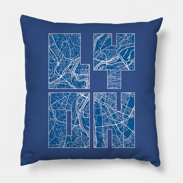 Lyon, France Map Typography - Blueprint Pillow by deMAP Studio