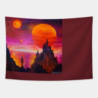 Alien dreamscape with double star Tapestry