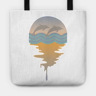 Retro Dolphins On An Ocean Background Tote