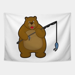 Bear at Fishing with Fishing rod & Fish Tapestry