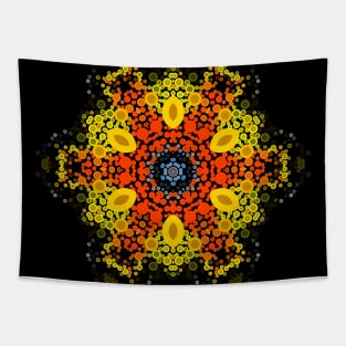 Dot Mandala Flower Yellow Orange and Blue Tapestry