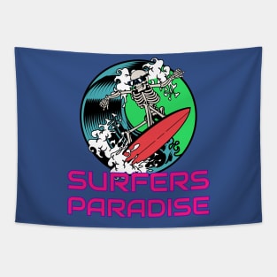 Surfers Paradise Surfing Surf Skeleton Wave Tapestry