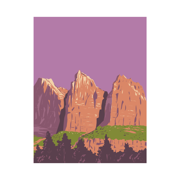 The Three Patriarchs in Zion National Park Utah USA WPA Art Poster by retrovectors