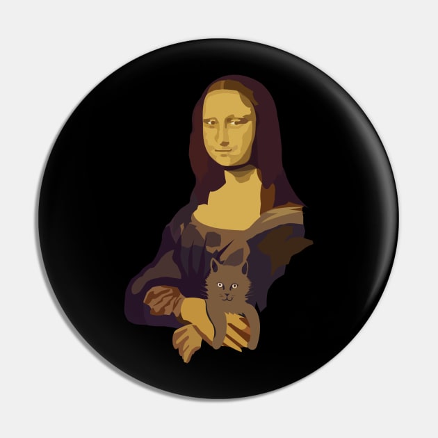 Mona Lisa with a kitten Pin by mypointink