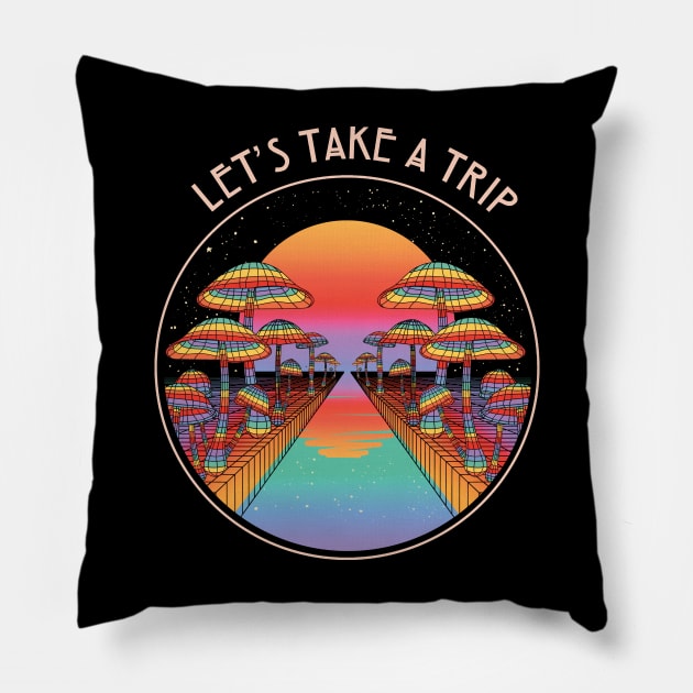 Rainbow - Let's Take  Trip Pillow by Inktally