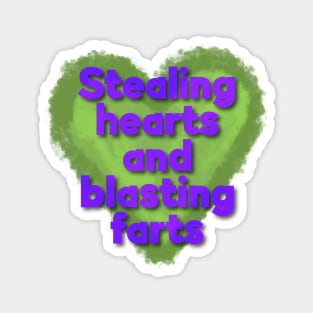 Stealing Hearts and Blasting Farts-Purple Letters Magnet