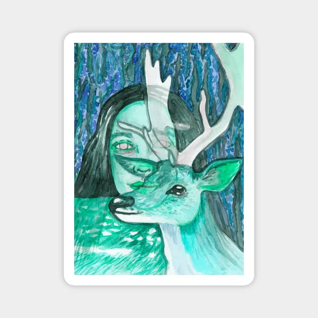 Psychedelic wild deer and girl Magnet by deadblackpony