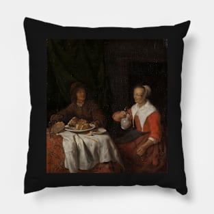 Man en vrouw aan de maaltijd - Gabriël Metsu Pillow