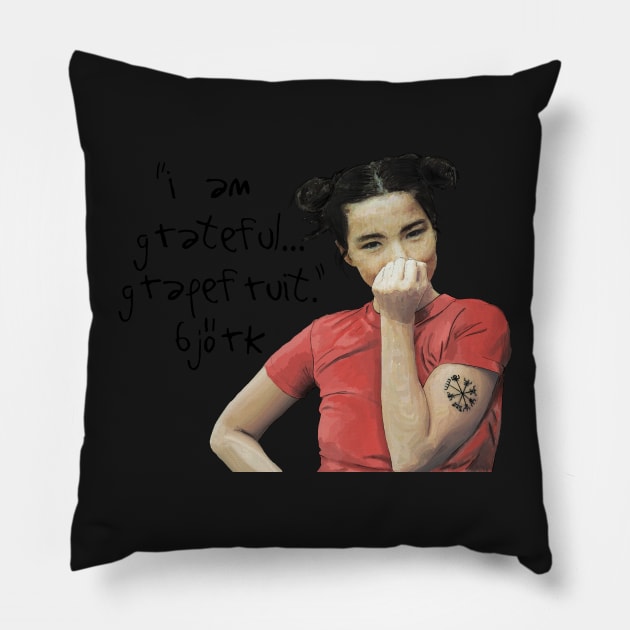 Grateful Grapefruit-Björk Pillow by MerviaArt