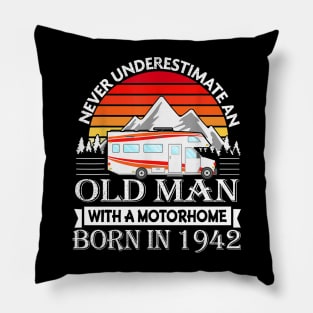 Old Man with Motorhome born 1942 80th Birthday Camping Pillow