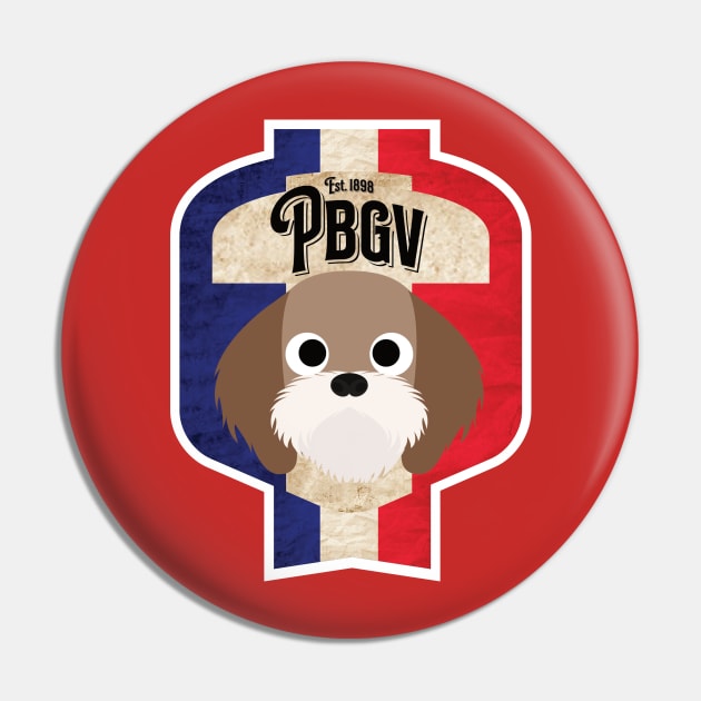 PGBV - Distressed French Petit Basset Griffon Vendeen Beer Label Design Pin by DoggyStyles