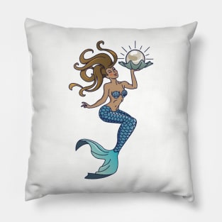 Vintage Mermaid Tattoo Blue Theme Pillow