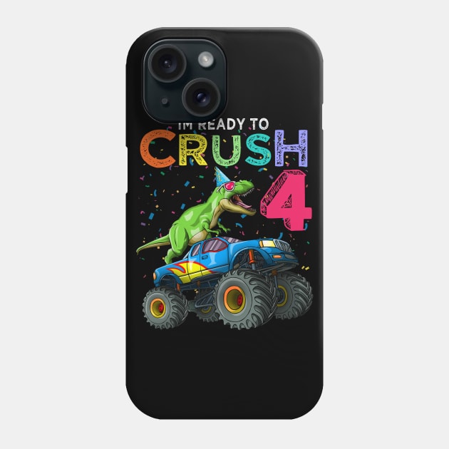 Dinosaur T-Rex Monster Truck 4th Birthday 4 yrs old Bday Gift Phone Case by Blink_Imprints10