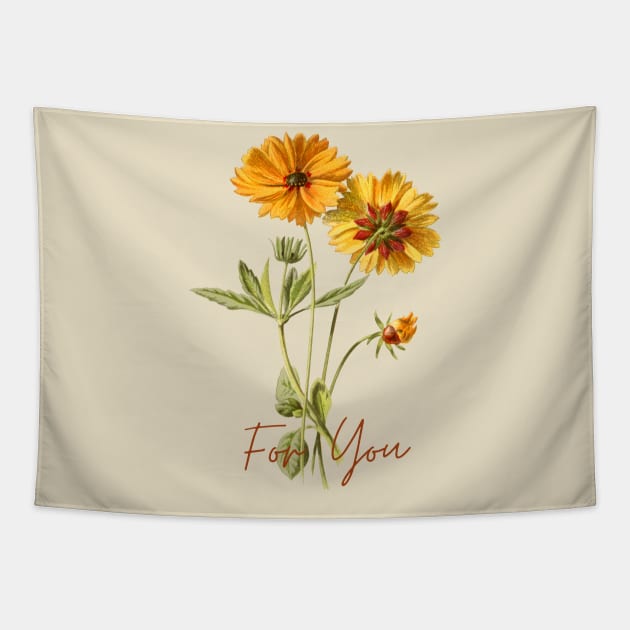 For You (Sun flower painted) Vintage and Aesthetic Tapestry by Punya Kita