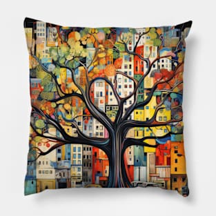 Tree Civilization Concept Abstract Colorful Scenery Painting Pillow