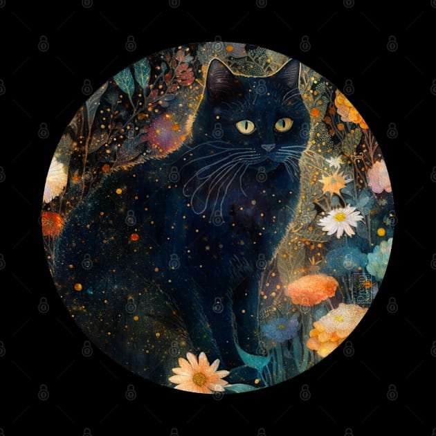 Watercolor Floral Black Cats by Dream and Design