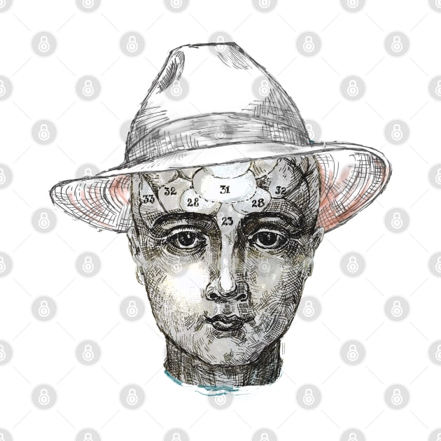 Phrenology head in a Panama hat by FanitsaArt