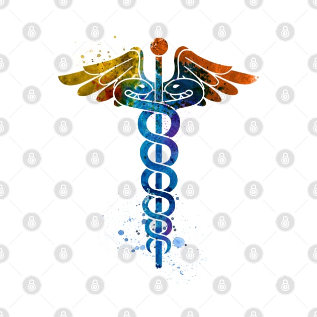 Caduceus Medical Symbol Watercolor Art by TopTeesShop