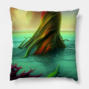 Magical Landscape Painting Of a Mythical Plant in the Sea Pillow