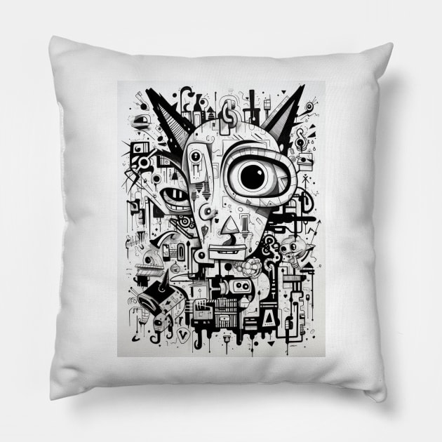 Cartoon Aardvark Graffiti #4 Pillow by Chromatic Fusion Studio