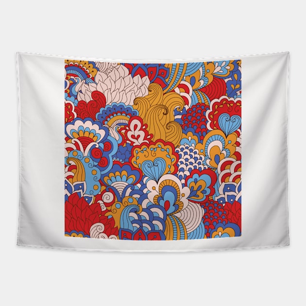 Abstract Floral Neck Gator Orange Aqua White Red Floral Abstract Tapestry by DANPUBLIC