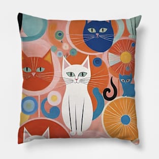 Hilma af Klint's Abstract Cat Reverie: Whimsical Harmony Pillow