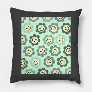 Green Flower Happy Faces Pillow