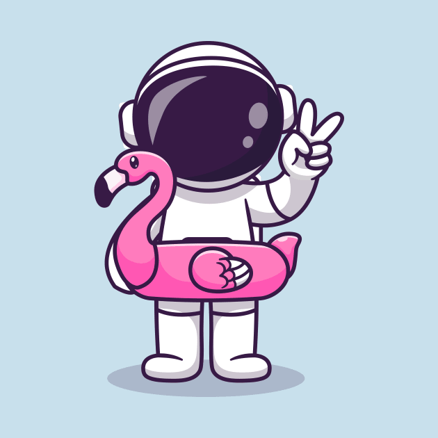 Cute Astronaut Wearing Flamingo Tires And Peace Sign  Cartoon by Catalyst Labs