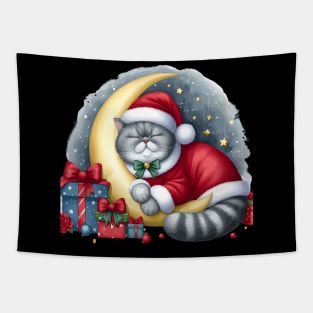 British Shorthair Cat On The Moon Christmas Tapestry