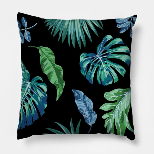 Blue and green Leaves Pillow by JB's Design Store
