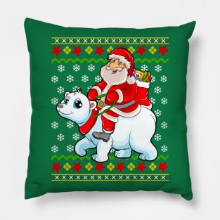 Santa Claus Riding Polar Bear Ugly Christmas Sweater Pillow