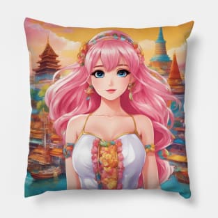 Beautiful pink hair anime princess Pillow