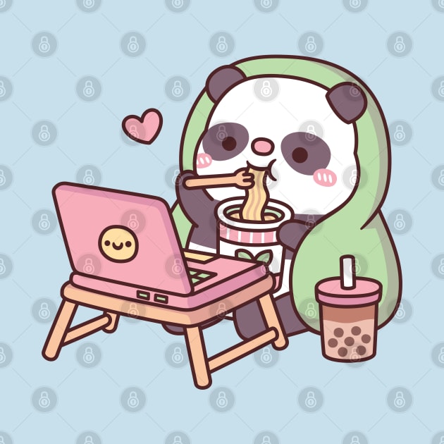 Cute Panda Chilling With Noodles And Bubble Tea by rustydoodle