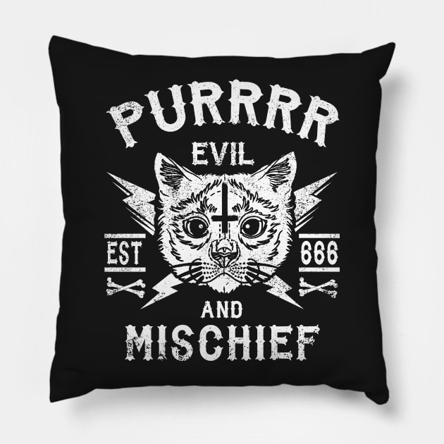 PURRRR EVIL AND MISCHIEF - SATANIC CAT - OCCULT CAT Pillow by Tshirt Samurai