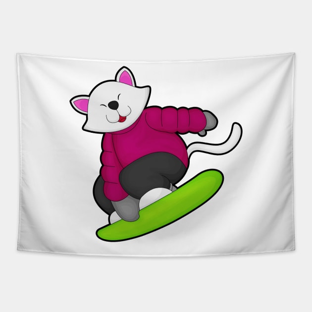 Cat as Snowboarder with Snowboard Tapestry by Markus Schnabel