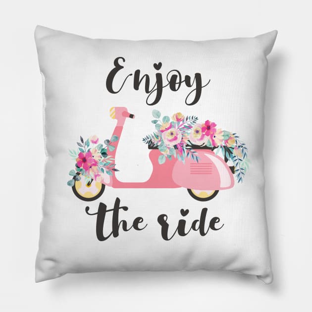 Enjoy The Ride | Pink Scooter Pillow by Lizzamour