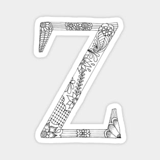 Henna Alphabet Z / Henna Letter Z - Black Henna Line Art Magnet