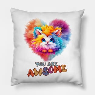 Fluffy: "You are awsome" collorful, cute, furry animals Pillow