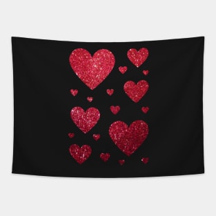 Traditional Red Faux Glitter Hearts Tapestry