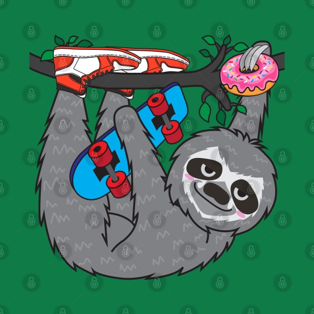 Skater Sloth and the donuts rain by Plushism