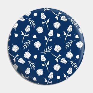 Pretty Dark Blue Floral Roses Pattern Pin