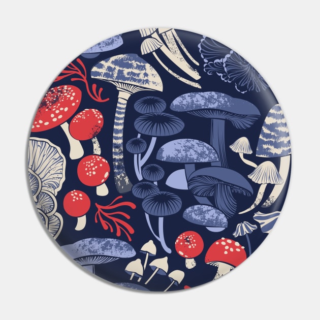 Mystical fungi // midnight blue background blue and red wild mushrooms Pin by SelmaCardoso