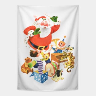 Music of Santa Claus and his friends on Merry Christmas night Retro Vintage Comic Cartoon Tapestry