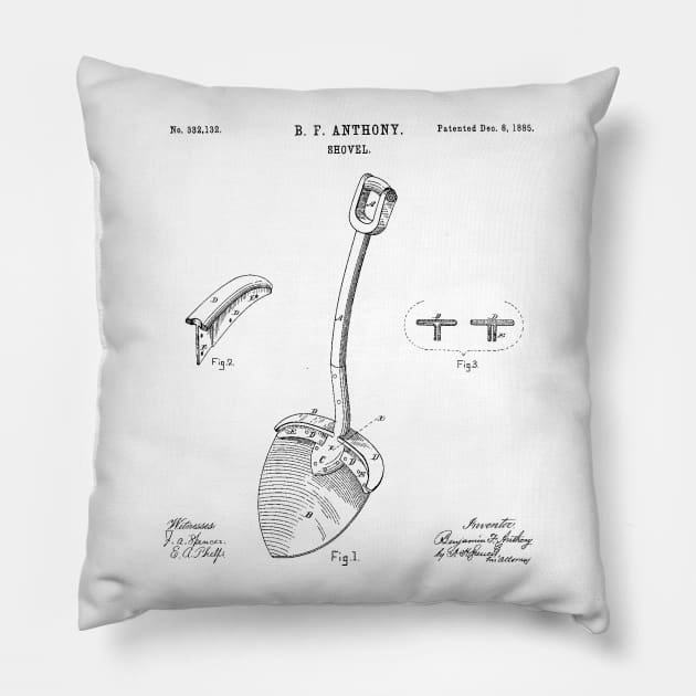 Original Shovel 1885 Patent Vintage Retro Graphic Tee Pillow by DesIndie