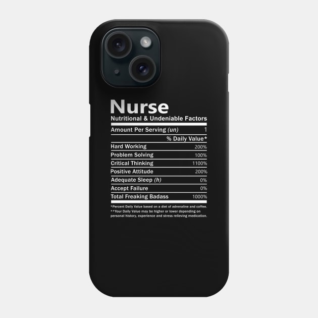 Nurse T Shirt - Nutritional and Undeniable Factors Gift Item Tee Phone Case by Ryalgi